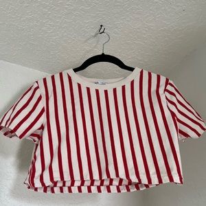 Zara Cropped Red & White Shirt Medium